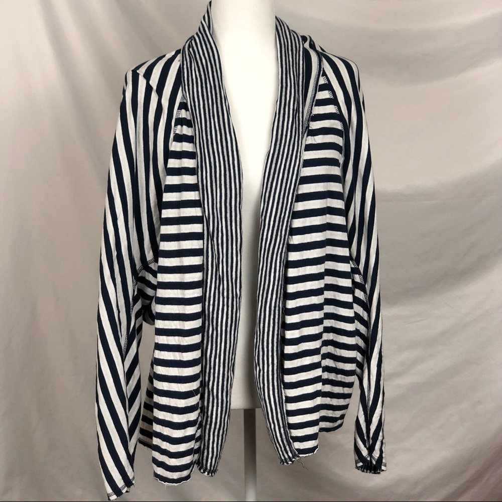 Fresh Produce Open Cardigan Navy & White Stripe